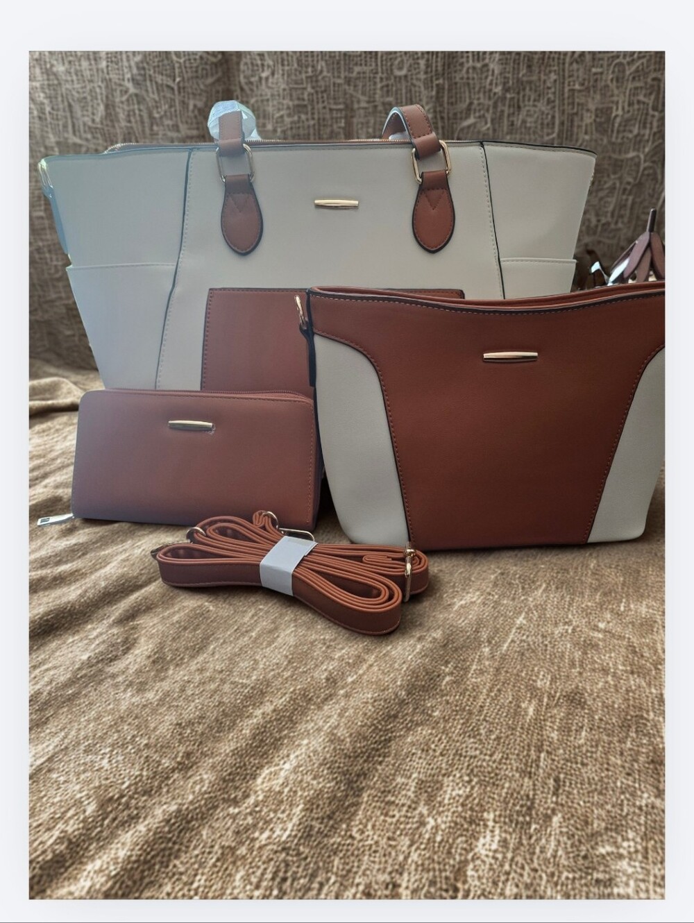 🔥 NWT Cream and Brown Women's Tote and Crossbody Set